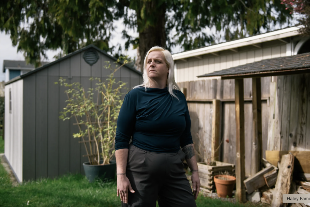 Anna Nusslock at her home in Eureka on Feb. 14, 2025. Providence St. Joseph Hospital refused Nusslock an emergency abortion after she had a miscarriage at 15 weeks pregnant, despite serious risks to her health. Photo by Alexandra Hootnick for CalMatters