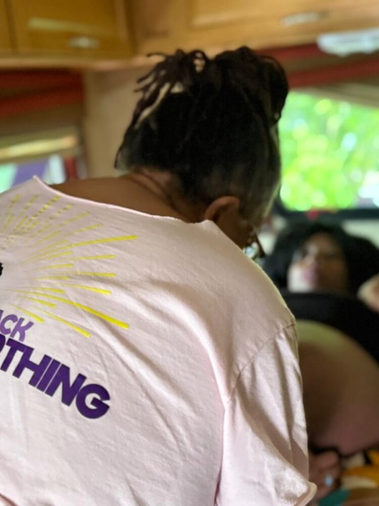 Midwife Sheila Simms Watson treats Isis Daaga during a pregnancy checkup at the Southern Birth Justice Network’s mobile midwifery clinic in Miami on March 21. (Nada Hassanein/Stateline)